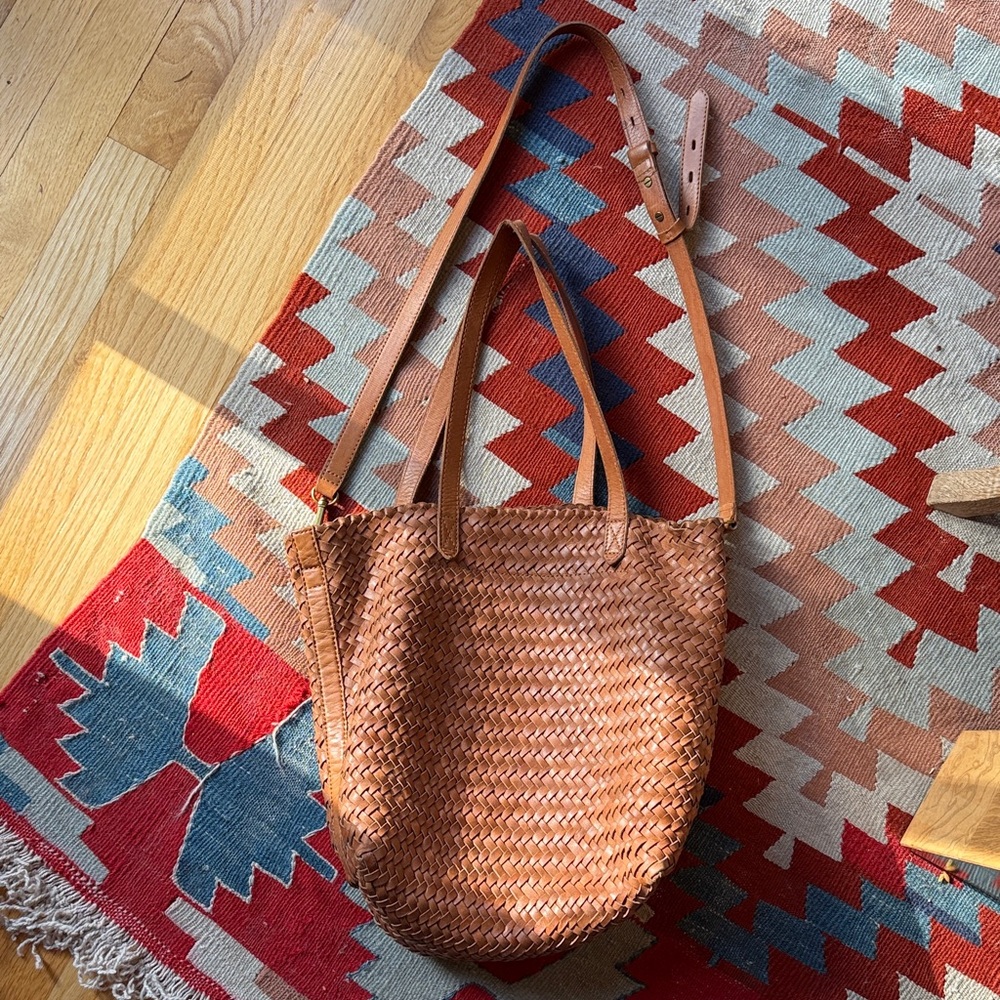 Woven Tan Leather Shoulder Bag Large Madewell